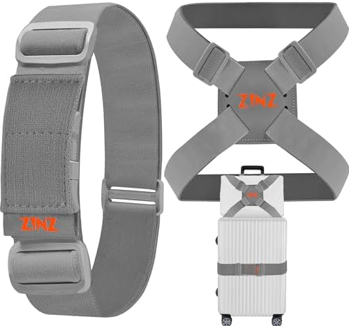 2-Pack High Elastic Luggage Strap Adjustable Suitcase Belt, Gray Orange